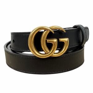 Gucci Marmont GG Buckle Thin Belt Black Leather Gold 409417 Size 85/34